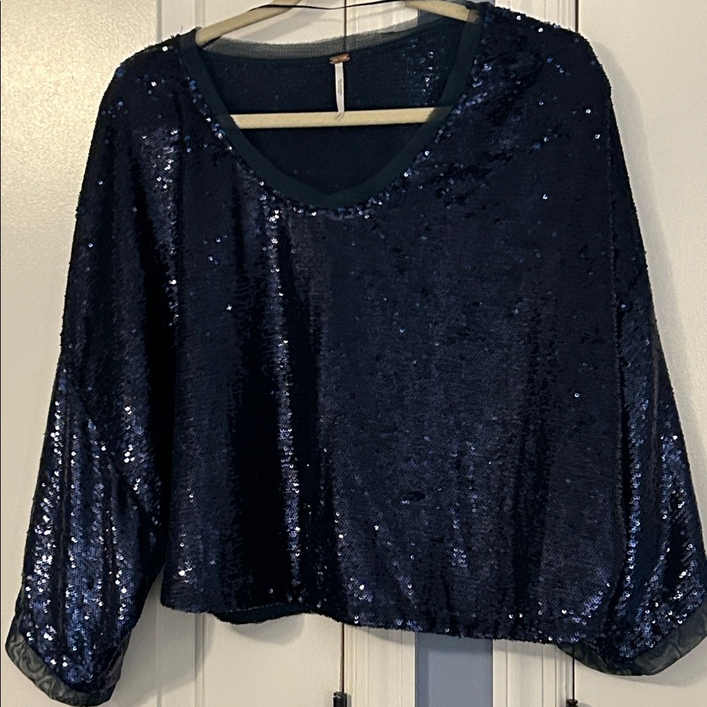 Free People Midnight Blue cropped  Sequin Top